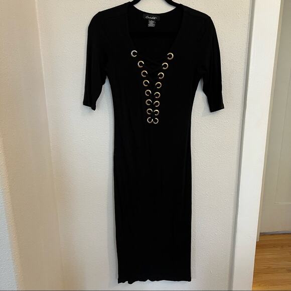 EUC Candalite Lace Up Body Con Dress Sz M - Picture 1 of 3